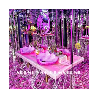Illuminated Pink Agate Flooring Tiles Semiprecious Slabs