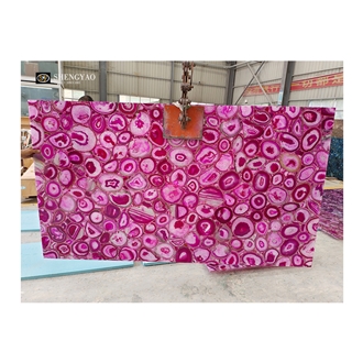 Illuminated Pink Agate Flooring Tiles Semiprecious Slabs