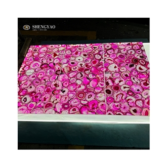 Illuminated Pink Agate Flooring Tiles Semiprecious Slabs