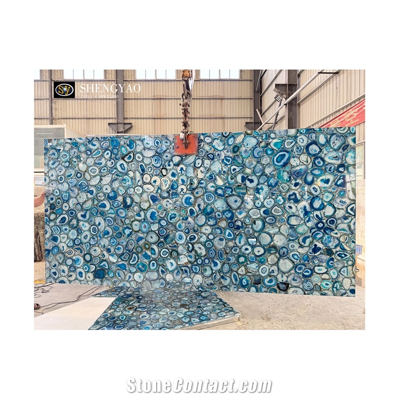 Large Size Backlit Blue Agate Stone Semiprecious Slabs