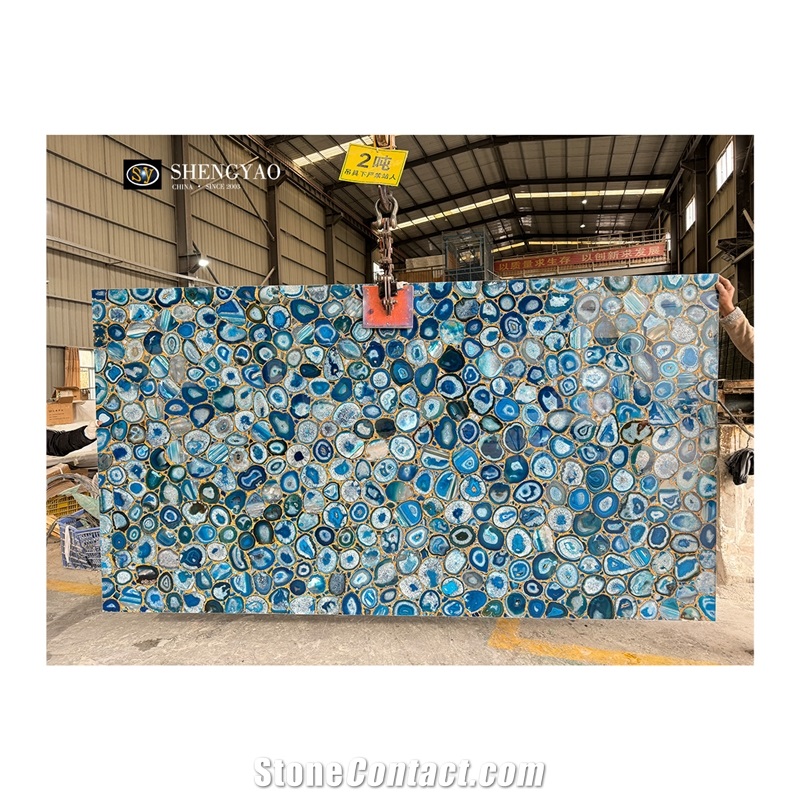 Large Size Natural Blue Agate Semiprecious Stone Slabs