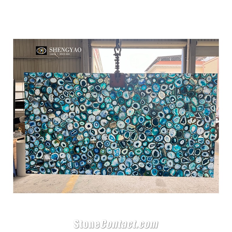 Large Size Natural Blue Agate Semiprecious Stone Slabs