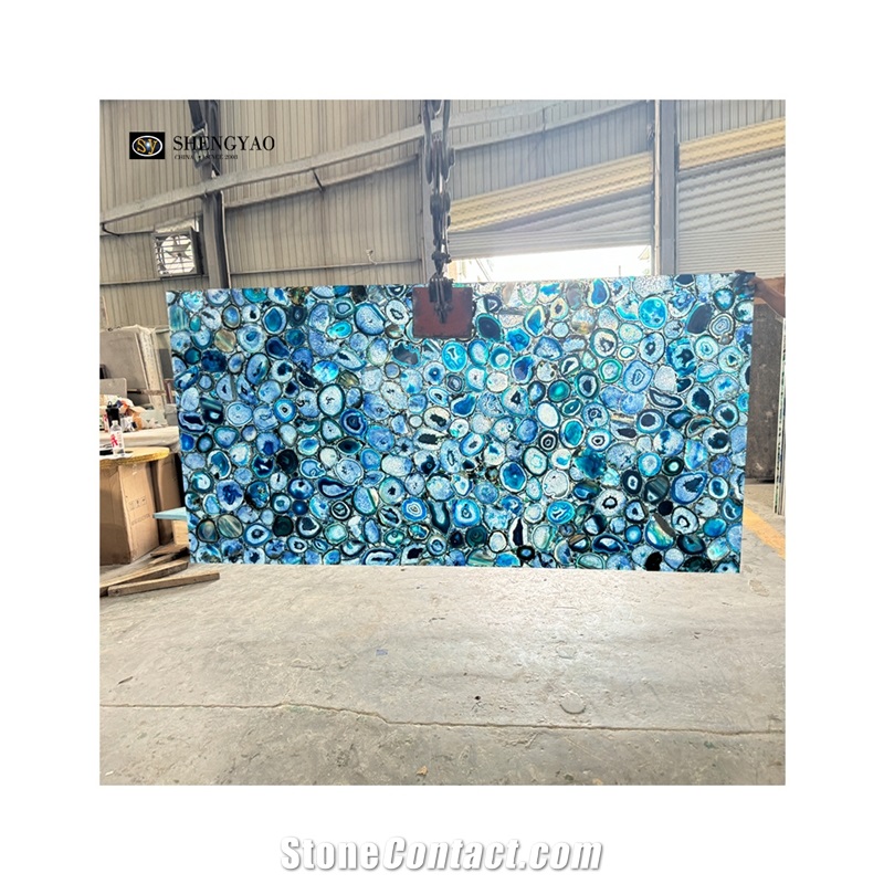 Large Size Natural Blue Agate Semiprecious Stone Slabs