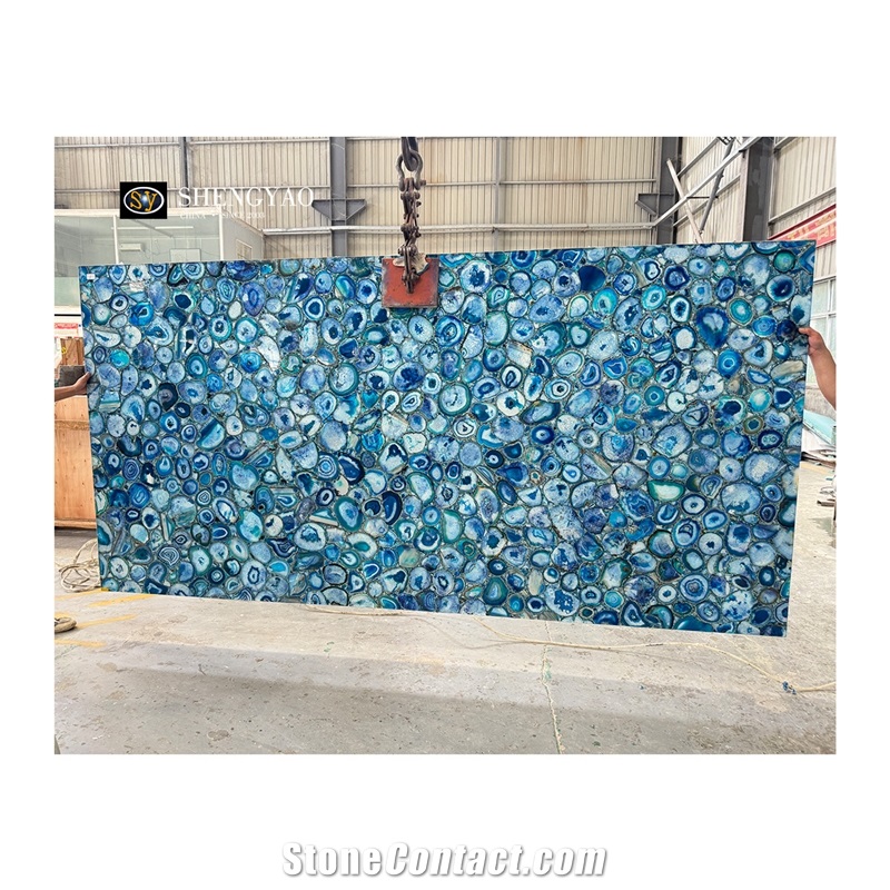 Large Size Natural Blue Agate Semiprecious Stone Slabs