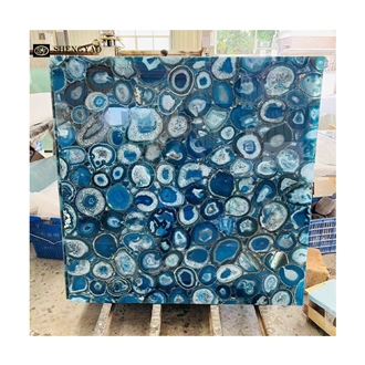 Natural Backlit Blue Agate Stone Flooring Gemstone Tiles