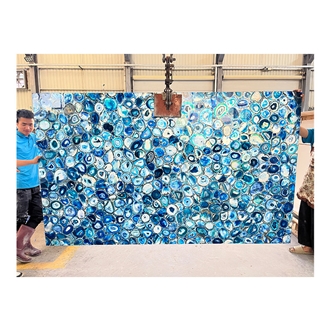 Natural Backlit Blue Agate Stone Flooring Gemstone Tiles