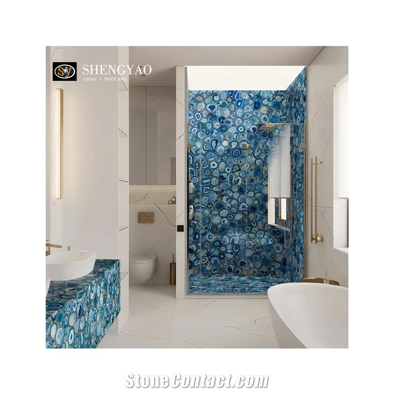 Natural Blue Agate Translucent Semiprecious Stone Slabs
