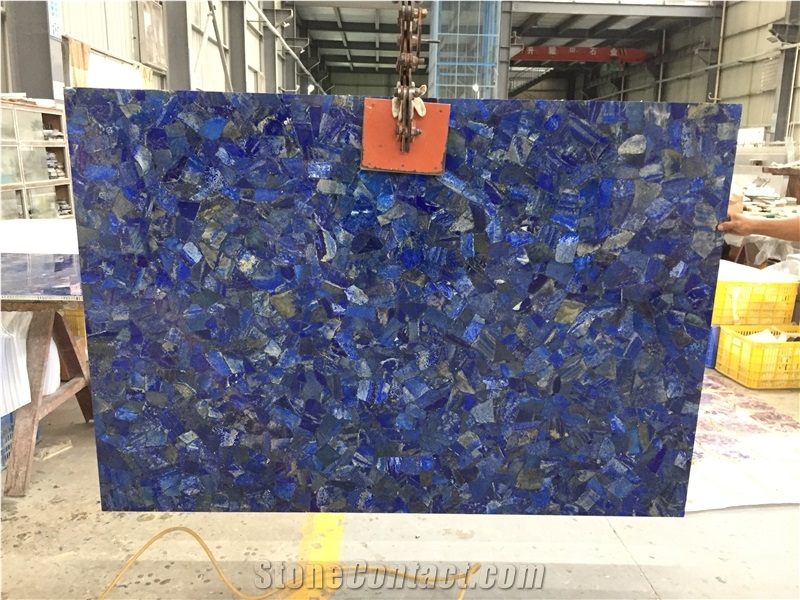 Polished Blue  Semi Precious Stone Slabs Tiles For Floor