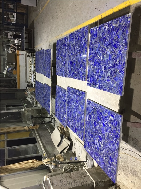 Polished Blue  Semi Precious Stone Slabs Tiles For Floor