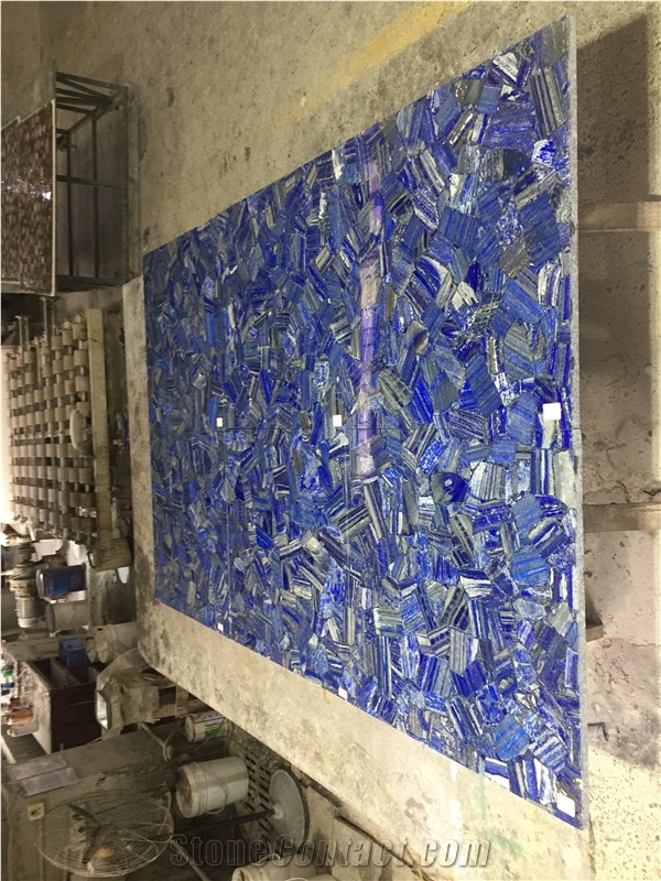 Polished Blue  Semi Precious Stone Slabs Tiles For Floor
