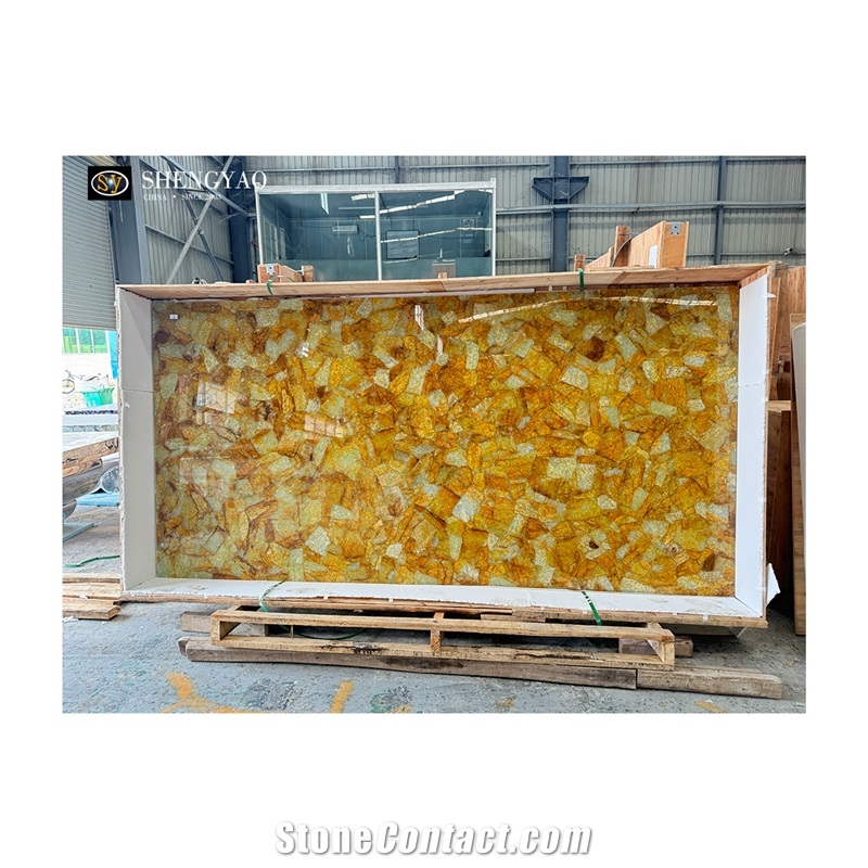 Polished Yellow Citrine Crystal Stone Semiprecious Slabs