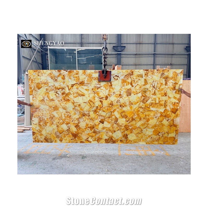 Polished Yellow Citrine Crystal Stone Semiprecious Slabs