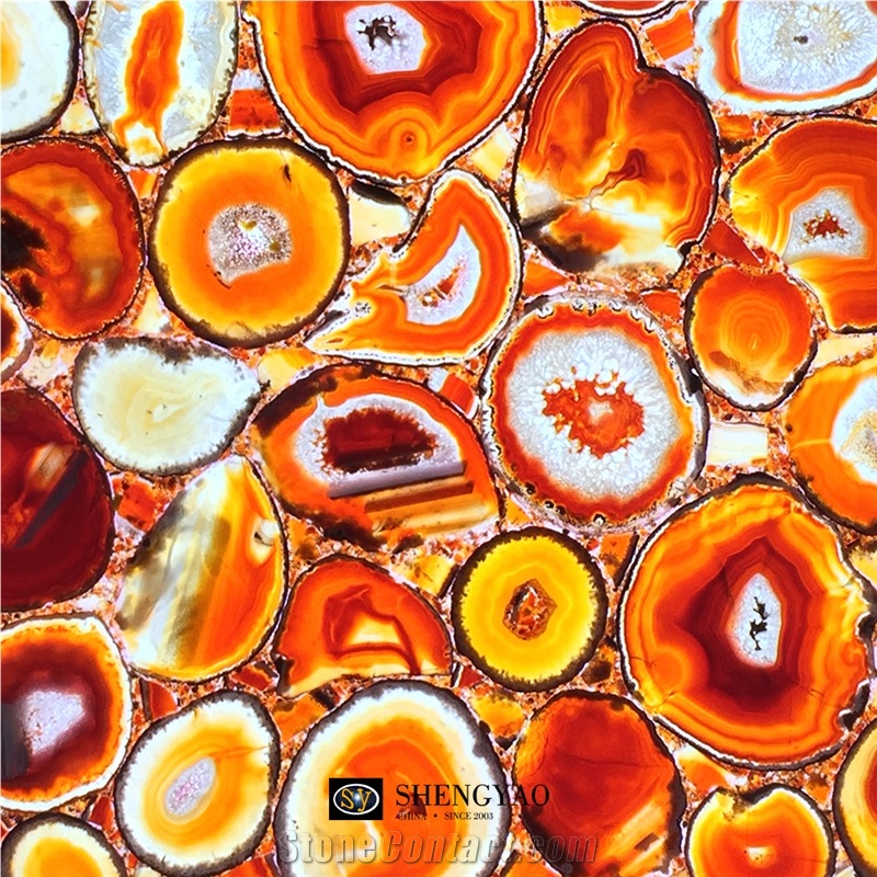 Red Natural Black Agate Translucent Stone Gemstone Tiles