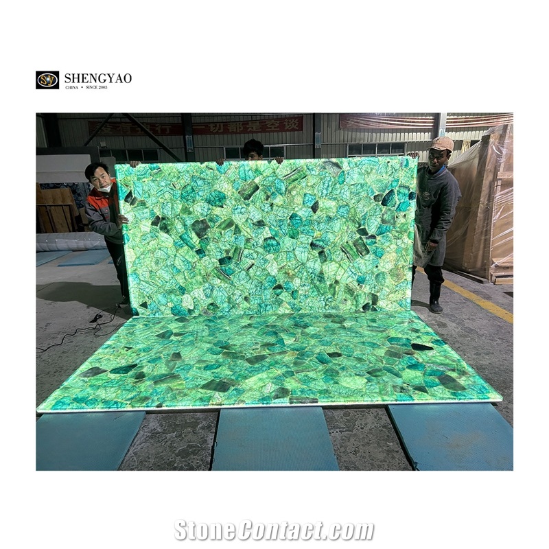 Translucent Natural Semiprecious Slabs Green Fluorite Slab