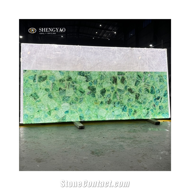 Translucent Natural Semiprecious Slabs Green Fluorite Slab
