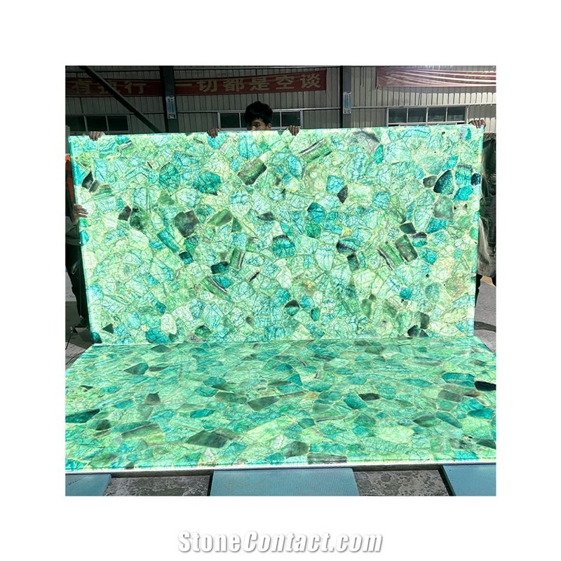 Translucent Natural Semiprecious Slabs Green Fluorite Slab