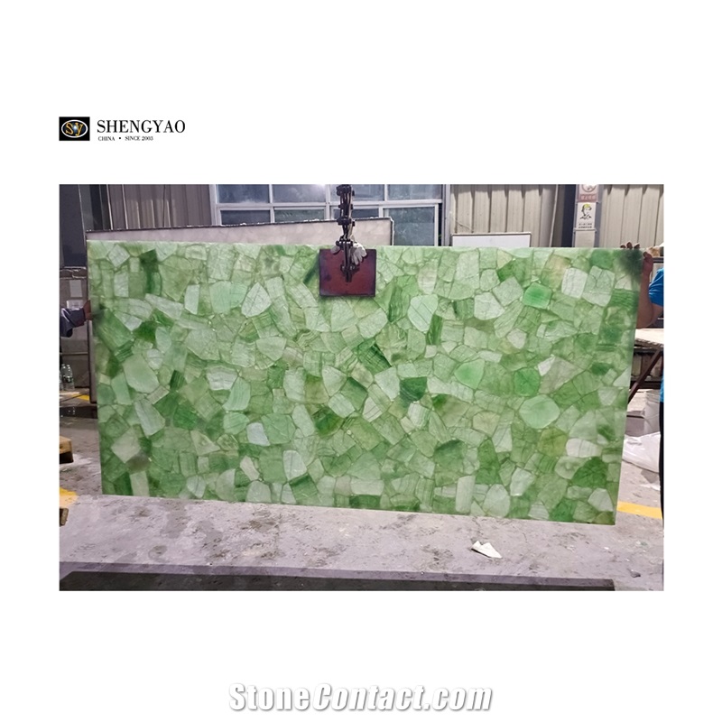 Translucent Natural Semiprecious Slabs Green Fluorite Slab