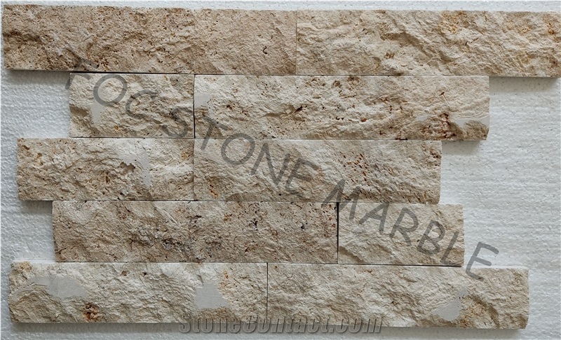 Light Mix Travertine Split Face And Tumbled Stone Veneer