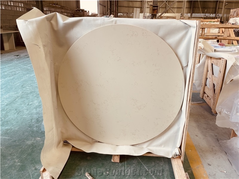 Beige Quartz Stone Round Table Tops