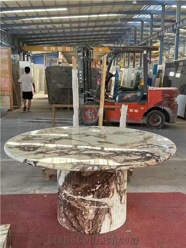 Calacatta Viola Marble Round Dining Table For Restaurants