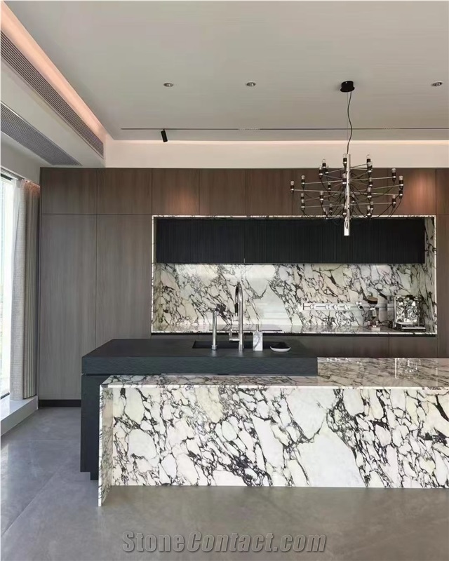 Prefabricated Calacatta Viola Marble Kitchen Island Tops