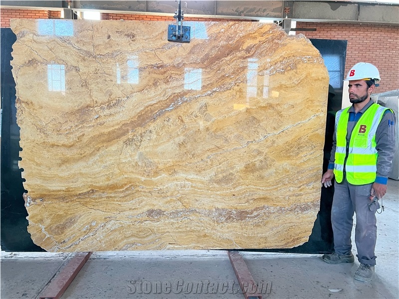 Iran Yellow Travertine Slabs - Azarshahr Lemon Travertine