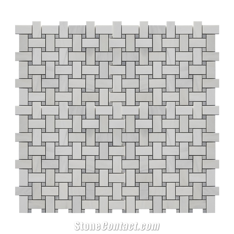 Ritz White Marble Basketweave Mosaic Tiles