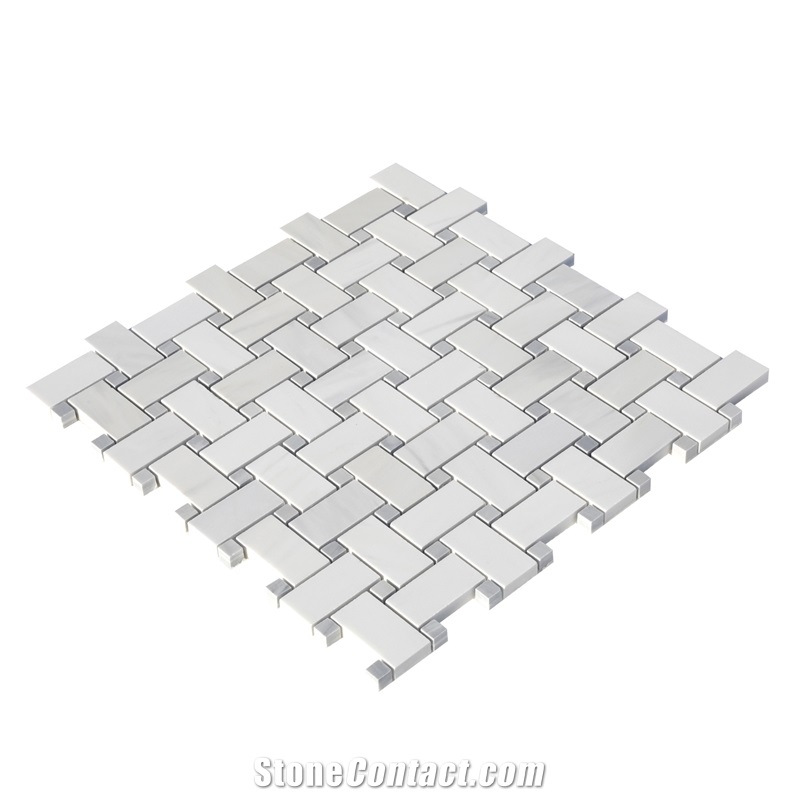 Ritz White Marble Basketweave Mosaic Tiles