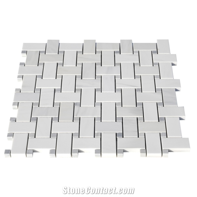Ritz White Marble Basketweave Mosaic Tiles