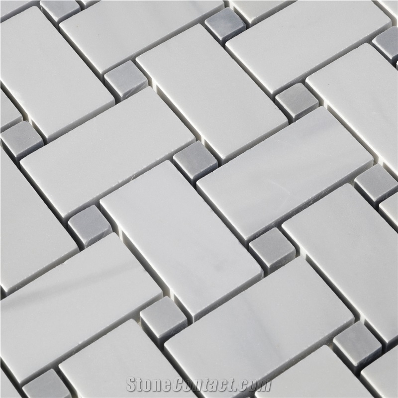 Ritz White Marble Basketweave Mosaic Tiles
