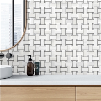 Ritz White Marble Basketweave Mosaic Tiles