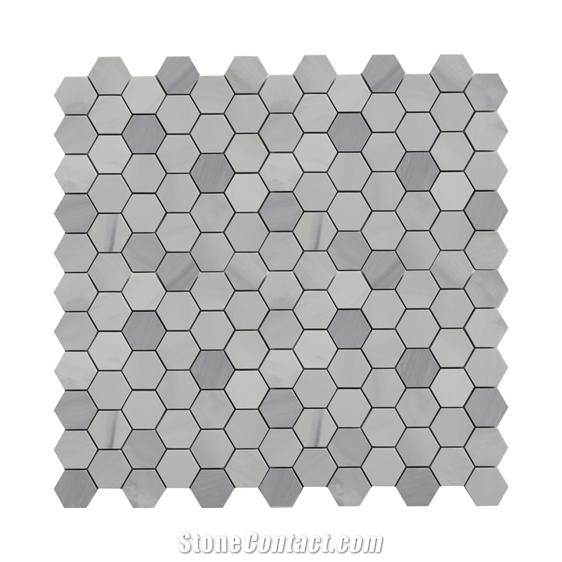 Ritz White Ritz Gray Hexagon Mosaic Tiles