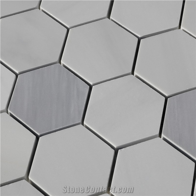 Ritz White Ritz Gray Hexagon Mosaic Tiles