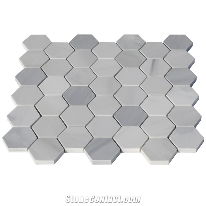 Ritz White Ritz Gray Hexagon Mosaic Tiles