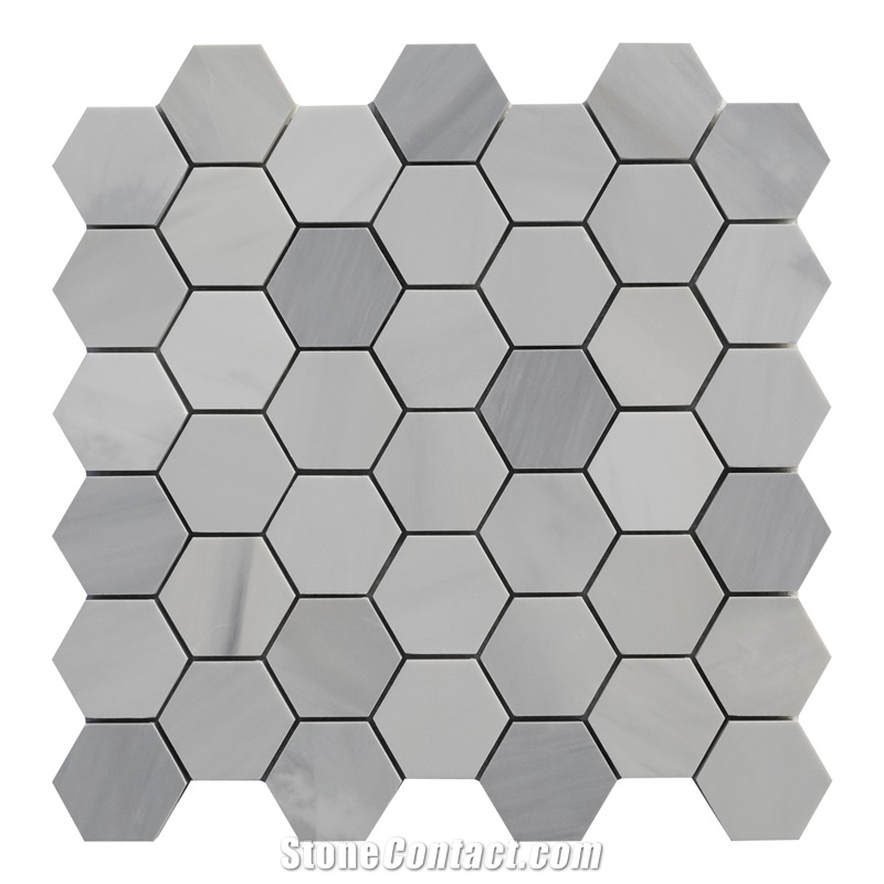 Ritz White Ritz Gray Hexagon Mosaic Tiles