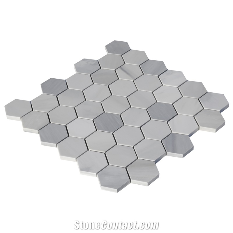 Ritz White Ritz Gray Hexagon Mosaic Tiles