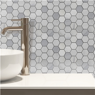 Ritz White Ritz Gray Hexagon Mosaic Tiles