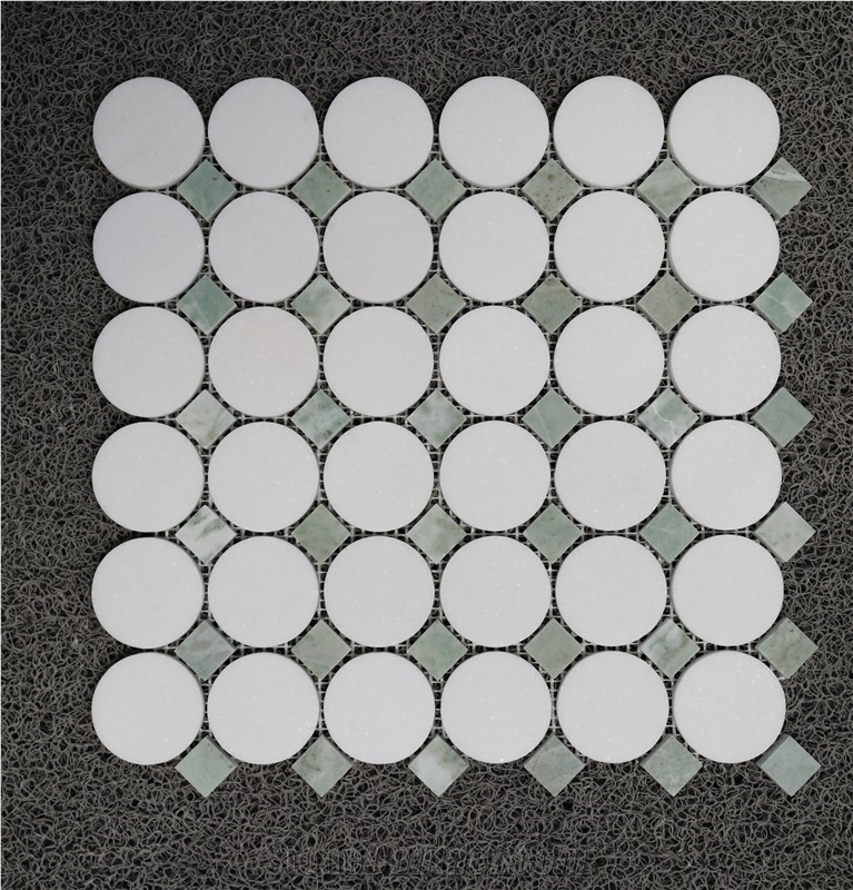 Thassos Marble+Desert Jade Marble Mosaic Tiles