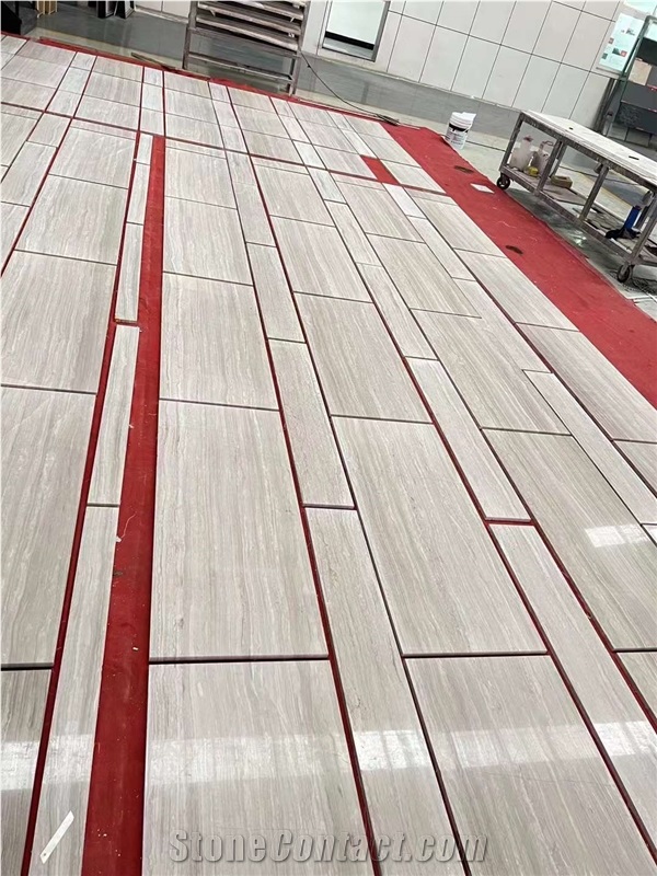 White Wood Grain Marble Polished Floor Tiles