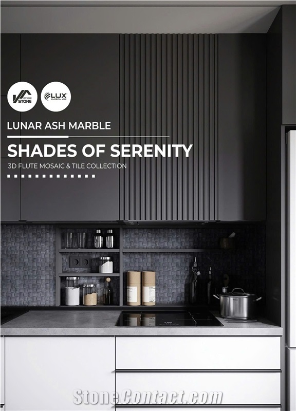 3D Flute Stormy Grey Marble Mosaic Tiles
