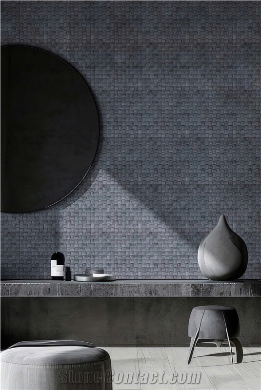 3D Flute Stormy Grey Marble Mosaic Tiles