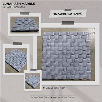 3D Flute Stormy Grey Marble Mosaic Tiles