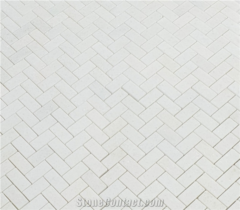 Crystal White Marble Herringbone Mosaic