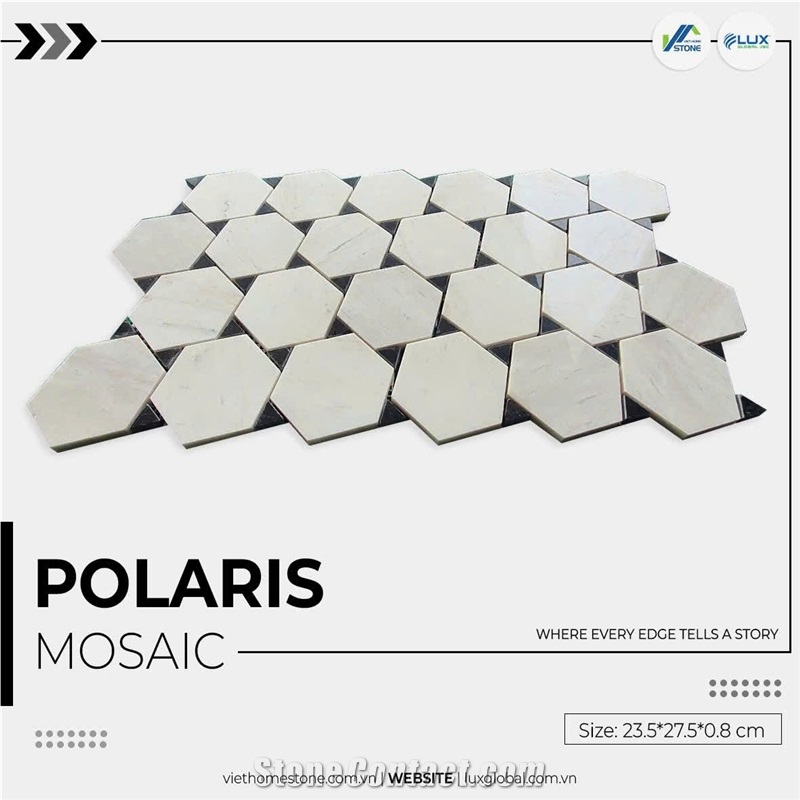 Crystal White Marble Hexagon Polaris Mosaic Tiles