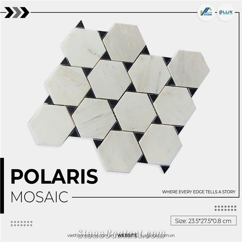 Crystal White Marble Hexagon Polaris Mosaic Tiles