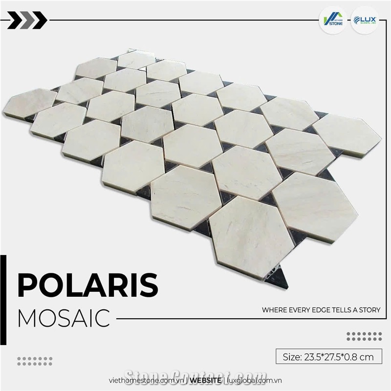 Crystal White Marble Hexagon Polaris Mosaic Tiles