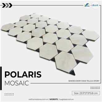 Crystal White Marble Hexagon Polaris Mosaic Tiles