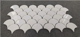 Crystal White Scale Waterjet Mosaic Tiles