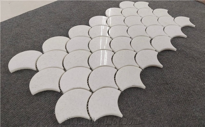 Crystal White Scale Waterjet Mosaic Tiles
