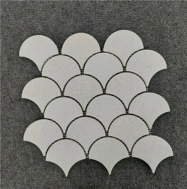 Crystal White Scale Waterjet Mosaic Tiles